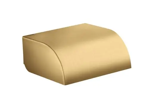 Toilettenpapierhalter in gebürsteter Goldoptik von AXOR, mit abgerundeter Form und geschlossenen Design, geeignet für verschiedene Badezimmerstile.